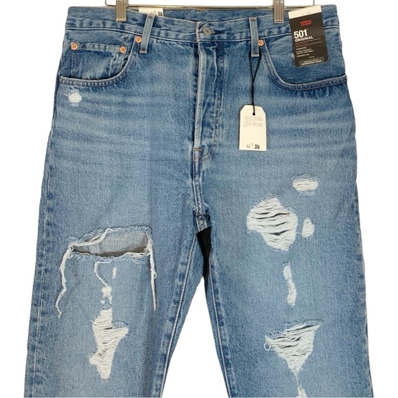 Levi's 501 Distressed High Waist Straight Leg Jeans Size 32 NWT - Picture 3 of 9